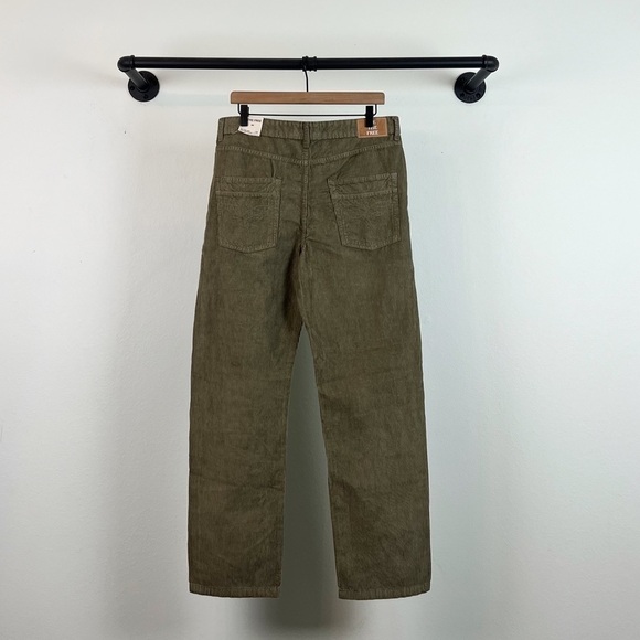 NEW Free People Pax Mid Rise Corduroy Straight Leg Pants in Olive Green - Picture 4 of 6
